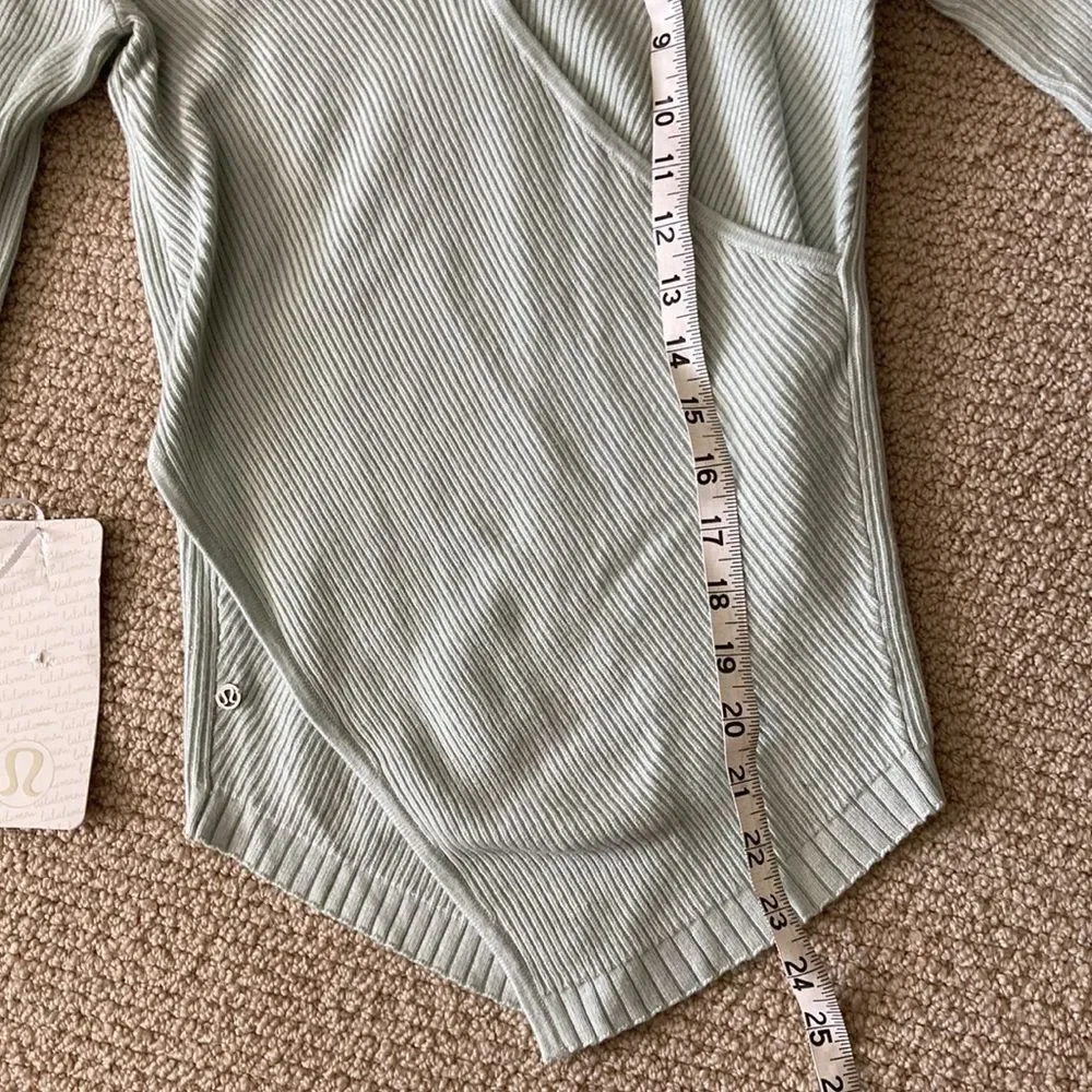 LULULEMON Wrap it Back Sweater Sea Breeze Green Cashmere Knit Top Reversible 4